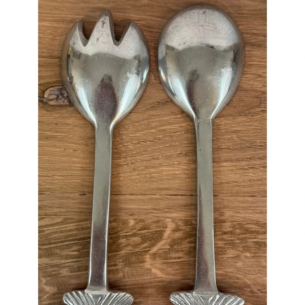 Vintage Metal Fish Handled Salad Serving Set w/Fork and Spoon 12
